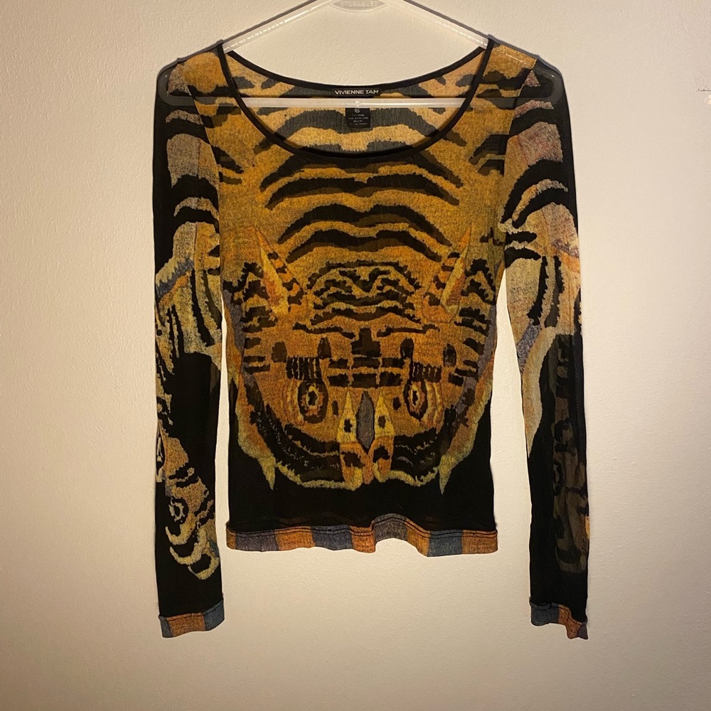 Vintage 1998(?) vivienne tam Tibetan tiger rug mesh top. Size 0
